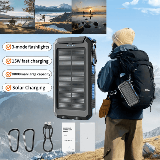 Waterproof Outdoor Solar Power Bank 38800mAh Dual USB Travel Outdoor Solar Mobile Phone Charger Solar Powerbanks For Camping - DivineLink1 | Electronics, Fitness, Household Essentials | Shop